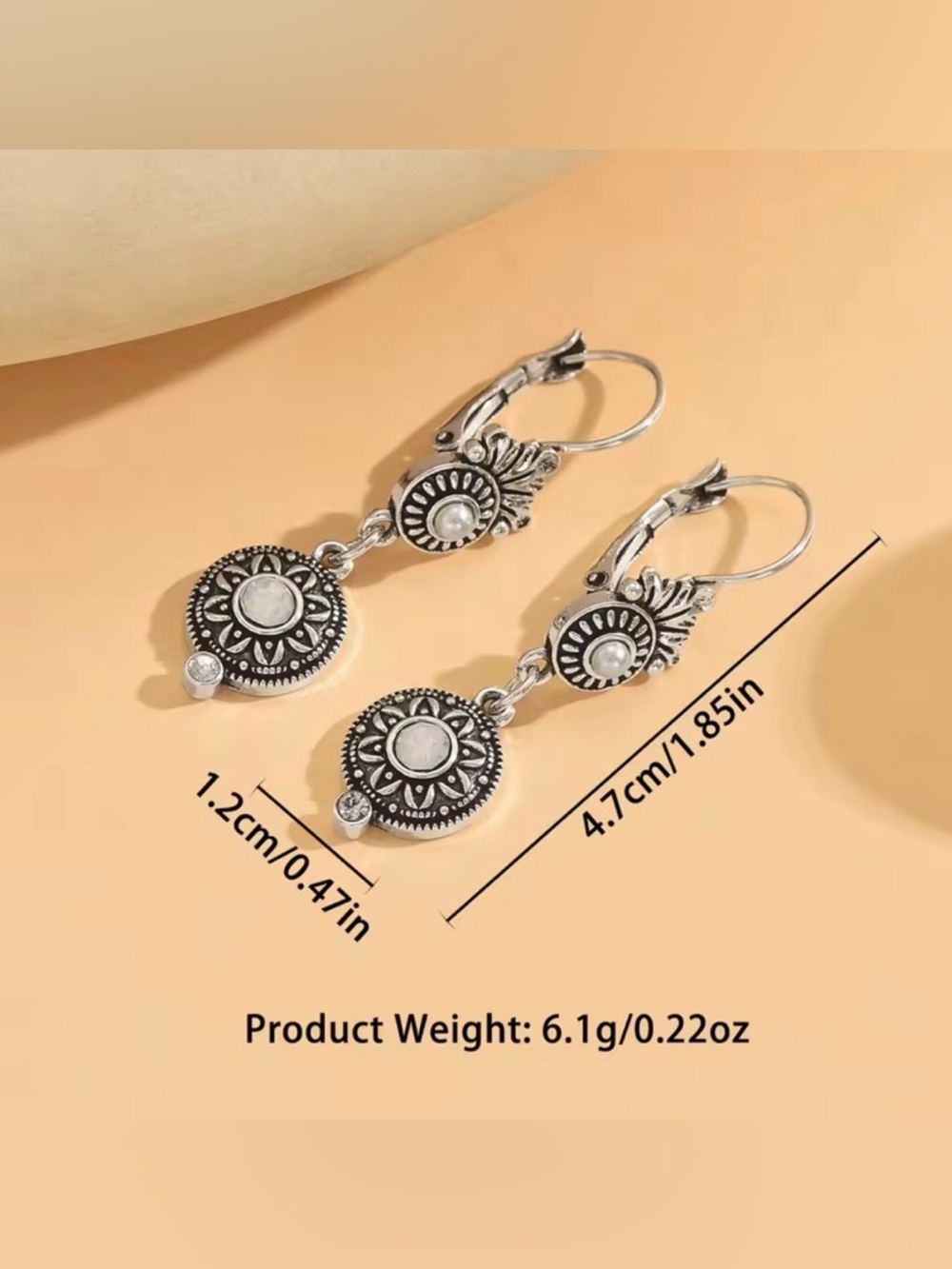 Vintage Silver-Tone Dangle Earrings with White Accent - Picture 5 of 5